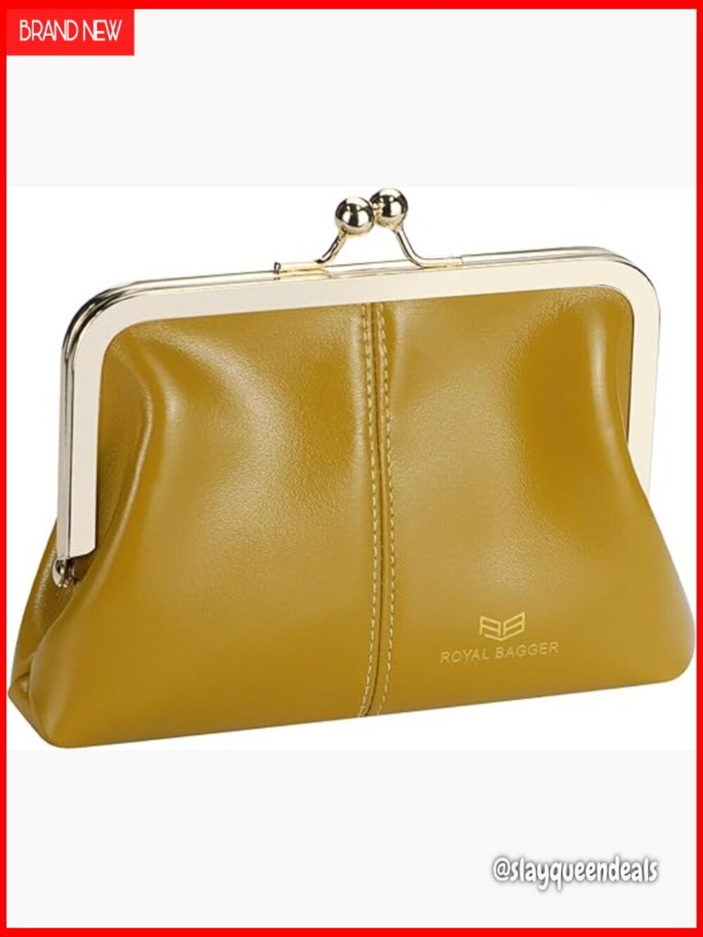 Genuine Leather RFID Blocking Wallet with Kiss Lock and Coin Pocket